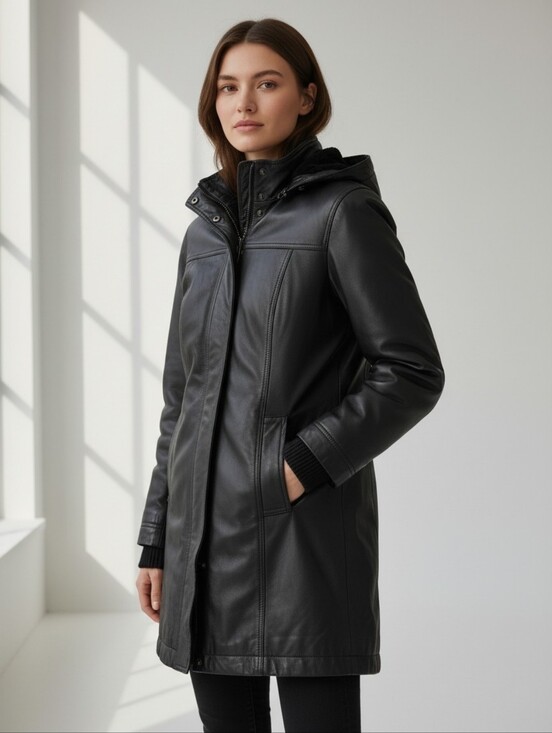 Danier Jackets & Blazers - Danier Genuine Leather Hooded Coat Thermolite Insulated Black Mid-Length XXS